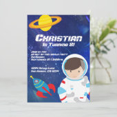 Spaceman Outer Space Star erschossen Sky Geburtsta Einladung (Stehend Vorderseite)