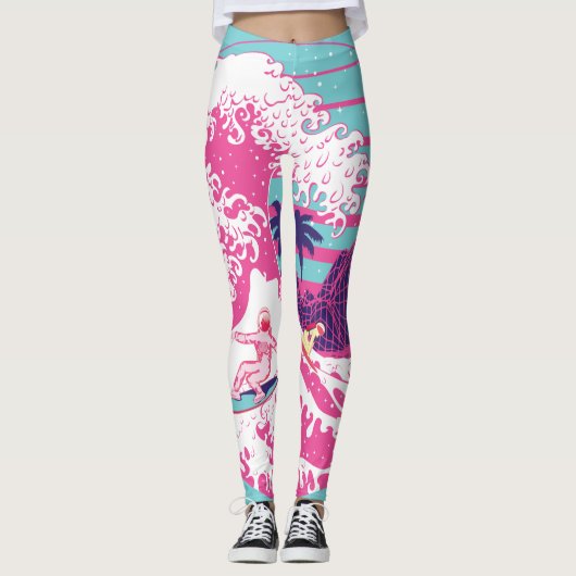 Spaceman Surfen Die rosa Große Welle Leggings (Vorderseite)