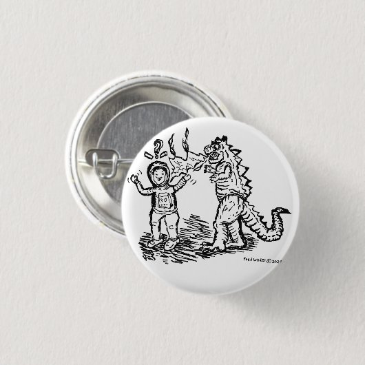 Spaceman versus Dinosaurier Button (Vorne & Hinten)