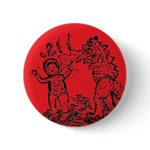 Spaceman versus Dinosaurier Mann Button Rückseite 