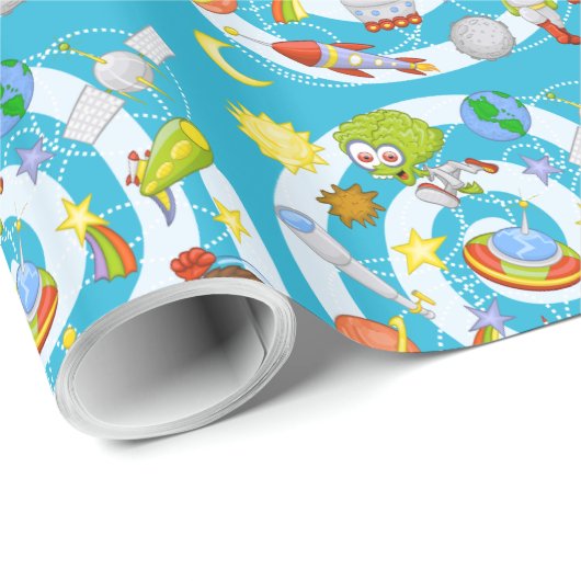 Spaceman vs. Alien Glossy Wrapping Paper, 30" x 15 Geschenkpapier (Rolleneckpunkt)