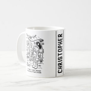 Spacemen auf Raumschiff Hörklopfen an der Tür Kaffeetasse