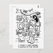 Spacemen auf Raumschiff Hörklopfen an der Tür Postkarte (Vorne/Hinten)