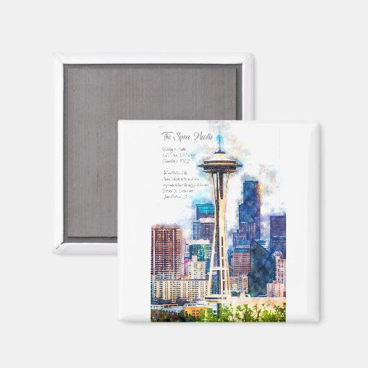 SpaceNeedle Watercolor Magnet (Vorderseite/Rückseite)