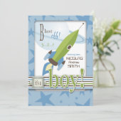 Spaceship Babydusche Einladung (Stehend Vorderseite)