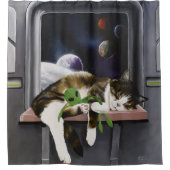 Spaceship Cat Sci-Fi Niedlich Duschvorhang (Vorderseite)