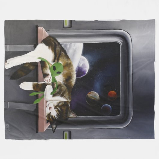 Spaceship Cat Sci-Fi Niedlich Fleecedecke (Vorderseite (Horizontal))