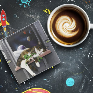 Spaceship Cat Sci-Fi Niedlich Glasuntersetzer