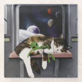 Spaceship Cat Sci-Fi Niedlich Glasuntersetzer (Vorderseite)