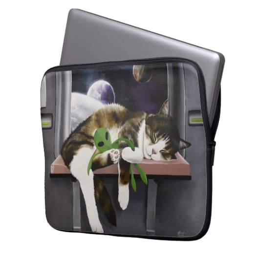Spaceship Cat Sci-Fi Niedlich Laptopschutzhülle (Vorderseite Links)