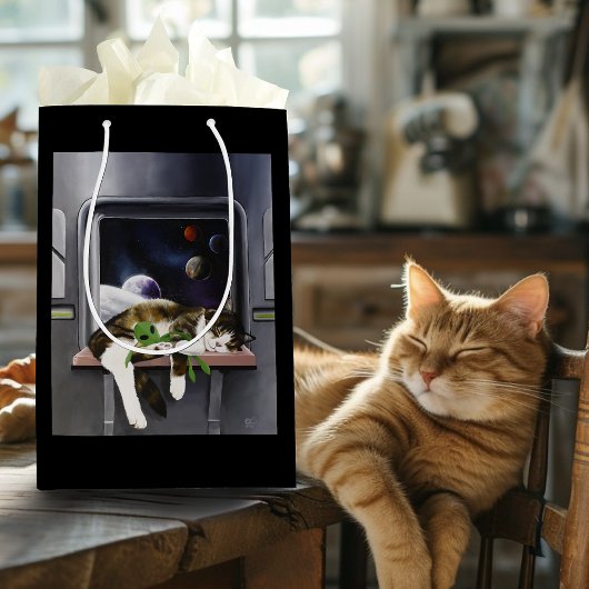 Spaceship Cat Sci-Fi Niedlich Mittlere Geschenktüte