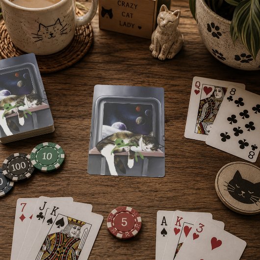 Spaceship Cat Sci-Fi Niedlich Spielkarten