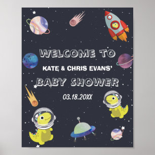 Spaceship Dinosaur Star Planet Baby Dusche Willkom Poster