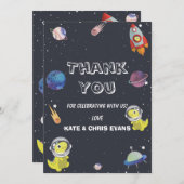 Spaceship Dinosaur Star Planet Galaxy Babydusche Dankeskarte (Vorne/Hinten)