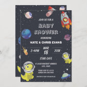 Spaceship Dinosaur Star Planet Galaxy Babydusche Einladung (Vorne/Hinten)