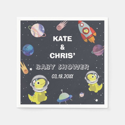 Spaceship Dinosaur Star Planet Galaxy Babydusche Serviette (Vorderseite)