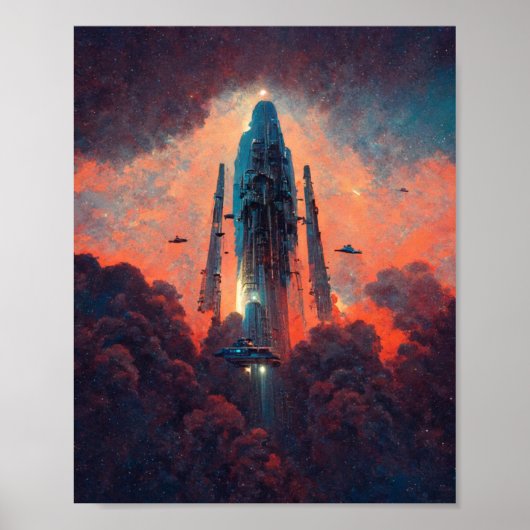 Spaceship Liftoff Sci-Fi Art Poster (Vorne)