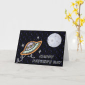 Spaceship & the Moon - Happy Father's Day Card Karte (Gelbe Blume)
