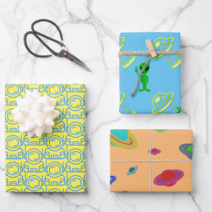 Spaceship-Wrapping-Papier für Alien Geschenkpapier Set