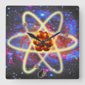 Spacey Atomic Quadratische Wanduhr (Vorderseite)