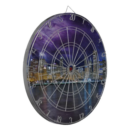 Spacey Chicago Skyline Dartscheibe (Vorderseite Links)