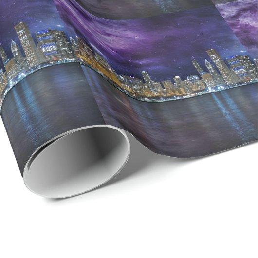 Spacey Chicago Skyline Geschenkpapier (Rolleneckpunkt)