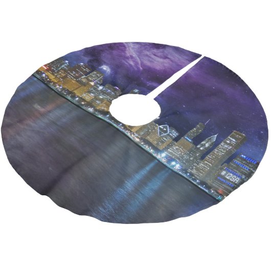Spacey Chicago Skyline Polyester Weihnachtsbaumdecke (Schrägansicht)