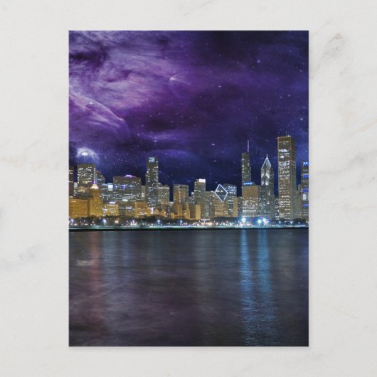 Spacey Chicago Skyline Postkarte (Vorderseite)