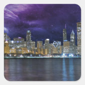 Spacey Chicago Skyline Quadratischer Aufkleber (Vorderseite)