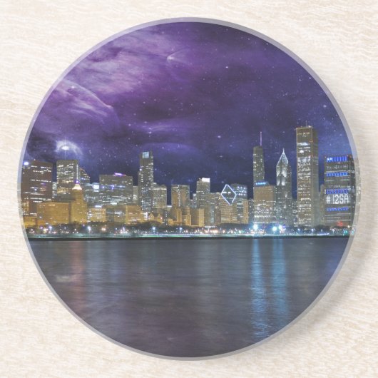 Spacey Chicago Skyline Sandstein Untersetzer (Vorne)