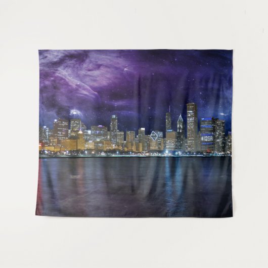Spacey Chicago Skyline Wandteppich (Vorderseite (Horizontal))