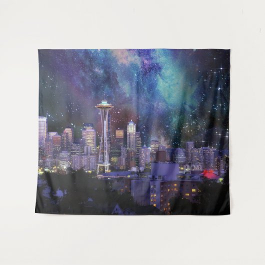 Spacey Seattle Skyline Wandteppich (Vorderseite (Horizontal))