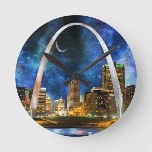 Spacey St. Louis Skyline Runde Wanduhr (Vorderseite)