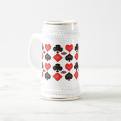 Spades Hearts Diamond Clubs Muster Bierstein Bierglas (Vorderseite Links)