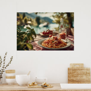 Spaghetti al Pomodoro am Lakeside Picnic Table Poster