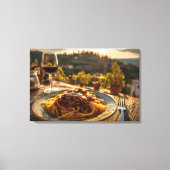 Spaghetti Bolognese auf Weingarten Terrasse Tisch Leinwanddruck (Vorderseite)
