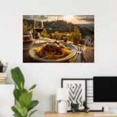 Spaghetti Bolognese auf Weingarten Terrasse Tisch Poster (Heimbüro)