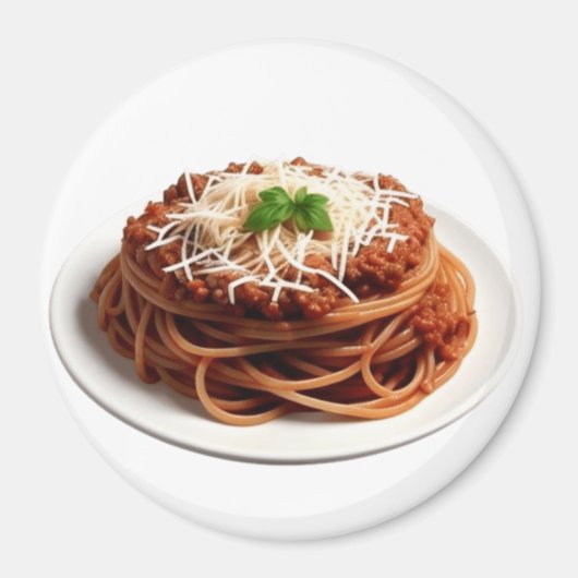 Spaghetti Bolognese mit Käse und Basilikum-Blätter Magnet (Vorne)