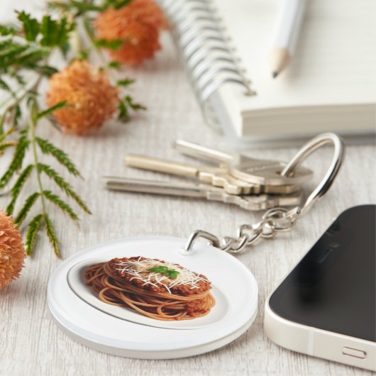 Spaghetti Bolognese mit Käse und Basilikum-Blätter Schlüsselanhänger (Vorderseite rechts)