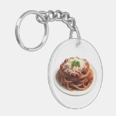 Spaghetti Bolognese mit Käse und Basilikum-Blätter Schlüsselanhänger (Vorderseite links)