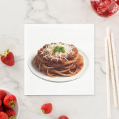 Spaghetti Bolognese mit Käse und Basilikum-Blätter Serviette (Beispiel)