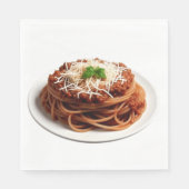 Spaghetti Bolognese mit Käse und Basilikum-Blätter Serviette (Vorderseite)