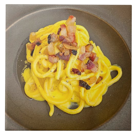 Spaghetti carbonara-Keramik Fliese (Vorderseite)