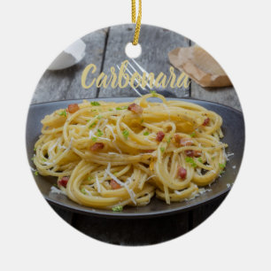 Spaghetti Carbonara Pasta mit Bacon und Parmesan  Keramik Ornament