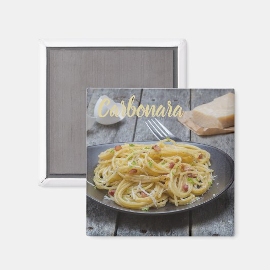 Spaghetti Carbonara Pasta mit Bacon und Parmesan Magnet (Vorderseite/Rückseite)