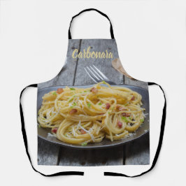 Spaghetti Carbonara Pasta mit Bacon und Parmesan Schürze
