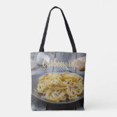 Spaghetti Carbonara Pasta mit Bacon und Parmesan Tasche (Rückseite)