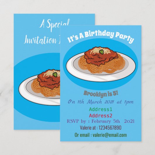 Spaghetti-Cartoon-Abbildung Einladung (Vorne/Hinten)