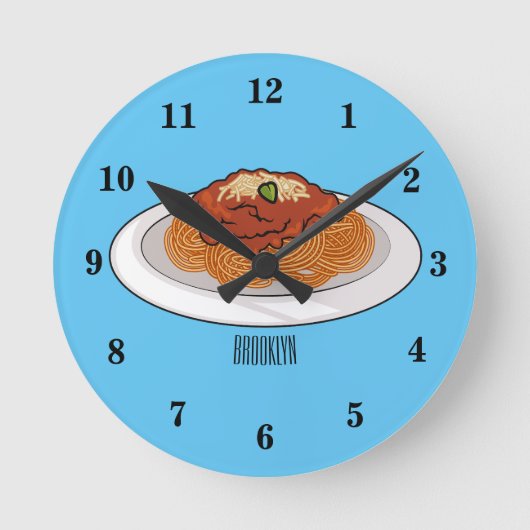 Spaghetti-Cartoon-Abbildung Runde Wanduhr (Vorderseite)