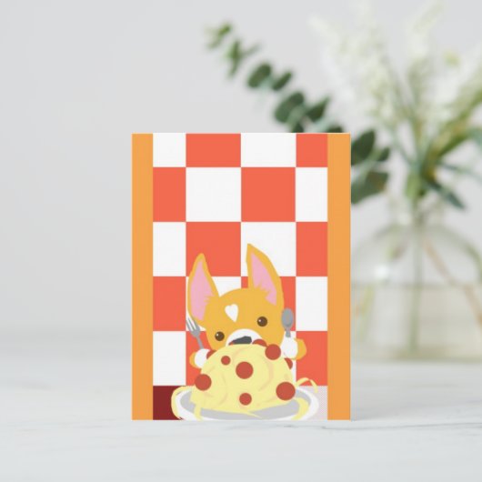 Spaghetti Dinner Corgi Postkarte (Stehend Vorderseite)